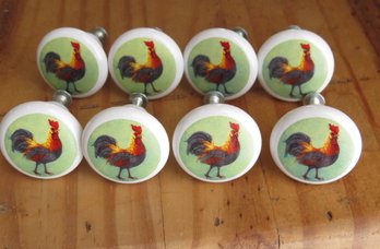 8 Ceramic Rooster Themed Drawer Knobs - Lot 2