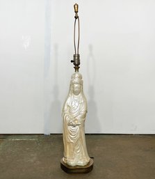 A Vintage Burmese Carved Wood Lamp