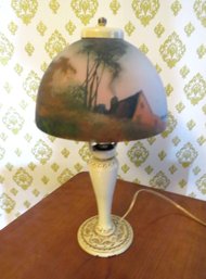 Vintage Aladdin Table Lamp Reverse Painted Shade Model 3