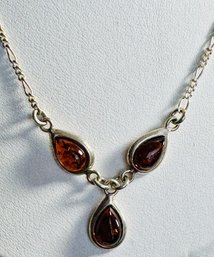 STERLING SILVER AND AMBER DROP NECKLACE