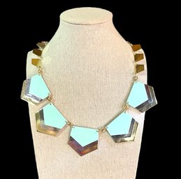 Beautiful Express Designer Large Turquoise, Gold And Silver Tone Chevron Necklace