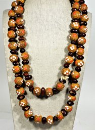 Elongated Vintage Hand Painted Nut Necklace