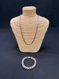 Sterling 925 Cobra Chain Necklace And Italian Rope Bracelet  - Combined Weight 70g, 2.4oz