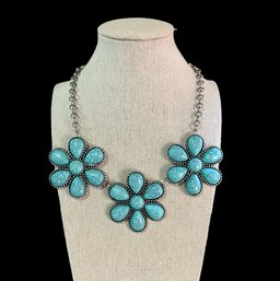 Beautiful Large Turquoise Color Flowers Necklace