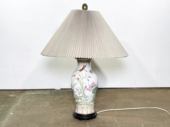 An Asian Vase Lamp On Rosewood Base