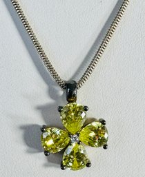 PRETTY STERLING SILVER YELLOW CZ FLOWER NECKLACE