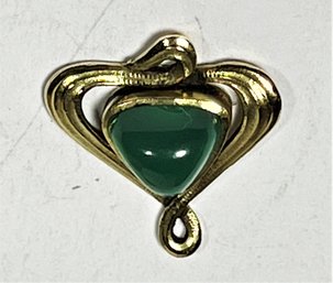 14K Gold Art Nouveau Jade Stone Pendant