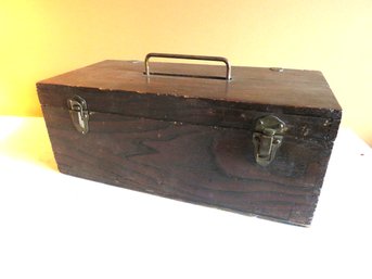 Antique Wood Tool Box With Tools