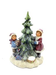 Two Children & Christmas Tree Figurine/decor