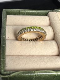 Gold Tone Eternity Ring With 'Peridot' & 'Diamond' Pave Type Stones, Size 7