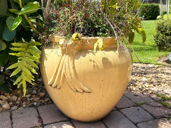 A Large Glazed Earthenware Urn With Live Foliage