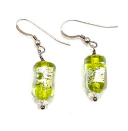 Sterling Silver Peridot Color Artisan Bottle Dangle Earrings