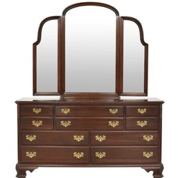 Ethan Allen Georgian Court Chest Of Drawers With Trifold Mirror And Protective Glass Top