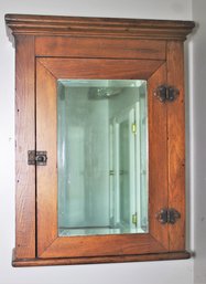 Antique Oak Medicine Cabinet With Beveled Glass Mirror