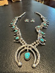 Tourquoise Necklace And Pierced Earrings