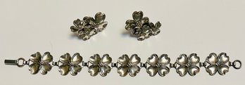 VINTAGE SIGNED BEAU STERLING SILVER DOGWOOD BRACELET & SCREWBACK EARRINGS