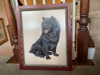 Well Framed Needlepoint Of Black Dog