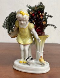 Charming Vintage Hand Painted China Figurine - Girl Feeding Birds