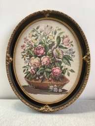 Framed Needlepoint Floral Bouquet Of Flowers