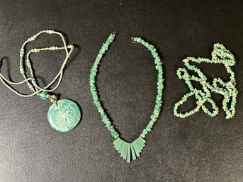 A Trio Of Necklaces In Green Natural Stone