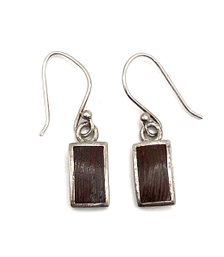 Vintage Sterling Silver Brown Inlay Dangle Earrings