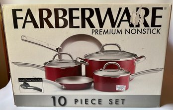 New In Box Farberware Premium Non-Stick 10 Piece Pots & Pans Cooking Set