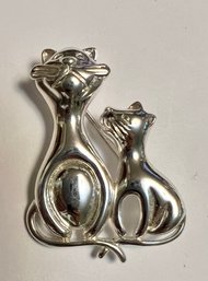 SIGNED ROSS SIMONS STERLING SILVER CAT & KITTEN BROOCH