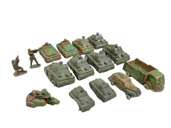 15 Auburn Rubber Co. Pre-WWII Tanks & Other Vehicles Including A Sidecar With Soldiers