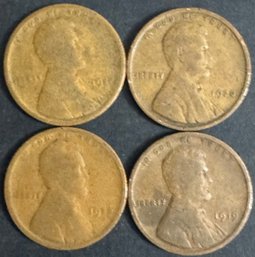 Lot Of 4 Wheat Pennies 1917, 1918, 1919, 1920