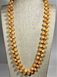 Orange Colored Genuine Onyx Beaded Necklace 44' Long