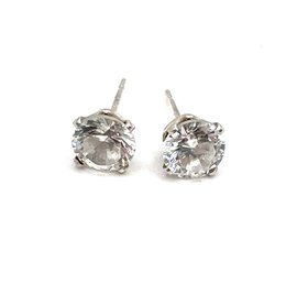 Vintage Sterling Silver Sparkly Clear Stone Round Stud Earrings