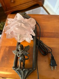 Vintage Metal Wall Lamp W/ Angel Playing Violin  Fenton Shade??