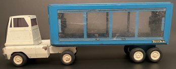 Vintage Tonka Short Cab & Box Trailer - Cattle Hauler - Pressed Steel - Blue & White - 15.75 X 4 X 5 25 H