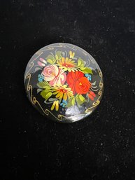 Antique Signed & Hand-Painted Russian Lacquer Brooch