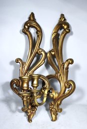 Vintage 1960s Gilt Plastic Syroco Inc. Wall Mount Candle Sconces 16' Tall