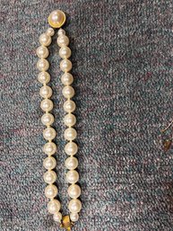 Vintage Simulated Pearl Double Strand Bracelet With Bezel Clasp