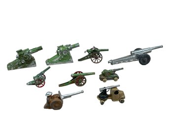 Collection Of Vintage Metal Field Cannons And Machine Gunners Made Of Lead