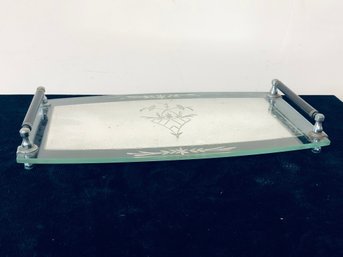 Mid Century Glass Tray With Handles