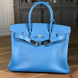 Spectacular HERMES BIRKIN 30 Blue Clemence Leather - Like New - Palladium Hardware / Lock / Key Cloche