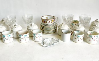 Glass Hippo, Demitasse Cups, Lids And Stemmed Glasses