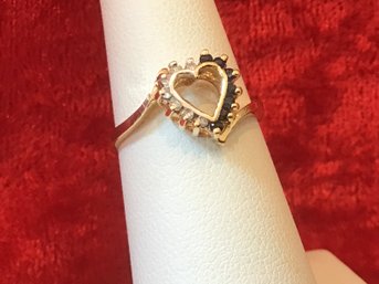 14K Gold Diamond And Sapphire Heart Ring Size 7