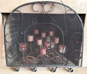 Wrought Iron Candle Holder With 10 Candles & Fire Place Screen