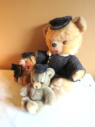 3 Teddy Bears With Crocheted Clothing