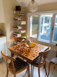 Artisan Hand Made Inlaid Petite Dining Table With Four French Antique Chairs