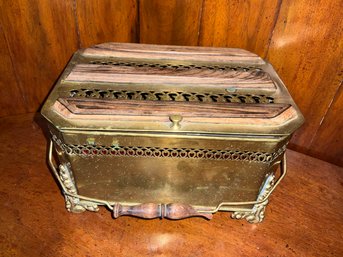 Beautiful Elaborate Brass And Wood Handled Tea Caddy Box