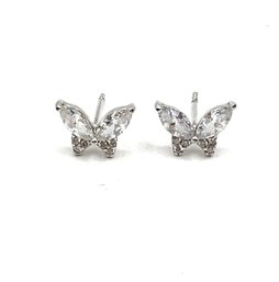 Beautiful Sterling Silver Clear Stones Butterfly Stud Earrings