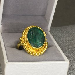 Sveyr Nice Sterling Silver / 925 With 14K Gold Overlay With Natural Green Quartz Ring - Unpolished / Uncut