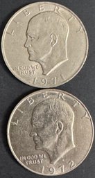 Lot Of 2 Eisenhower Dollars 1971-D, 1972