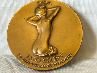 Vintage Solid Bronze CIBA LOCORTEN Medical Advertising Medal- Nude Woman In Profile