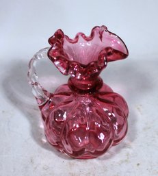 Vintage Fenton Ruffled Cranberry Glass Pitcher 5' Tall.